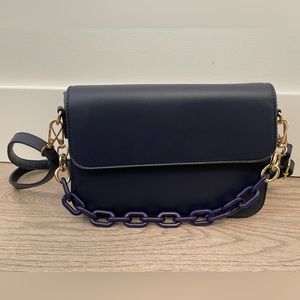Navy Blue Purse w/Cross-Body Strap and Short Strap
